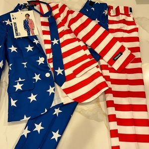 NWT Boys Suitmeister USA Flag, Pants/Jacket and Tie, Size Medium 8/10